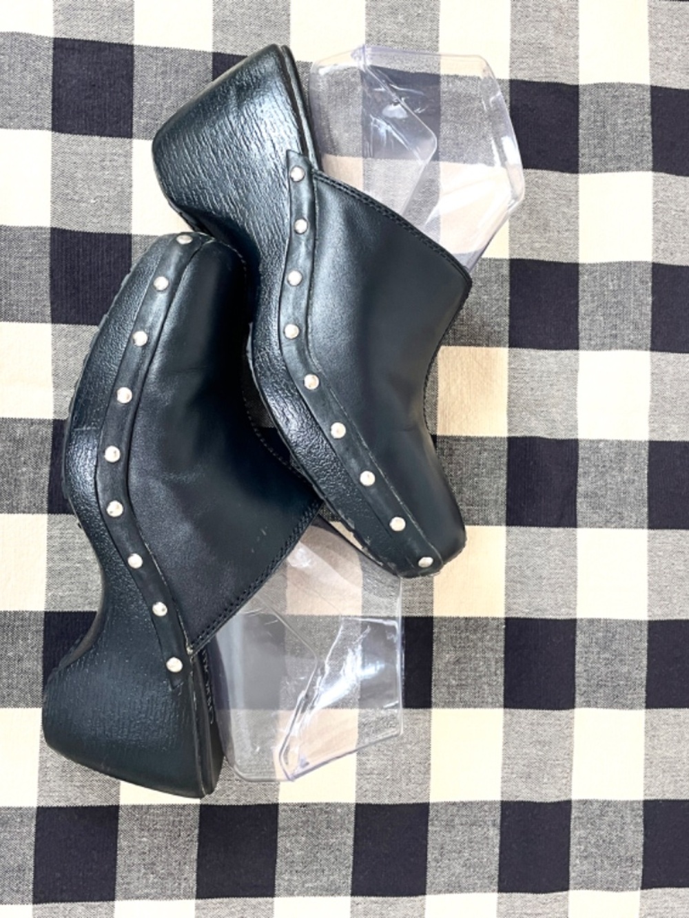 Cherokee VTG Black Leather Studded Platform Clogs, 7.5 Fair Used Condition - Picture 10 of 17